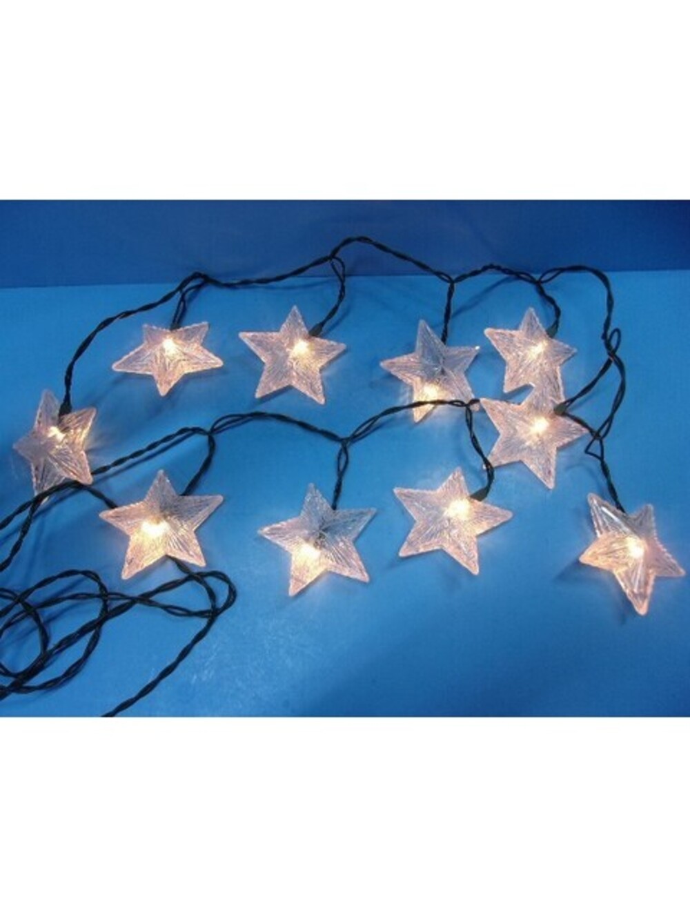 Vintage Christmas Star String Lights Clear Acrylic Plastic w/ Green Cord Working